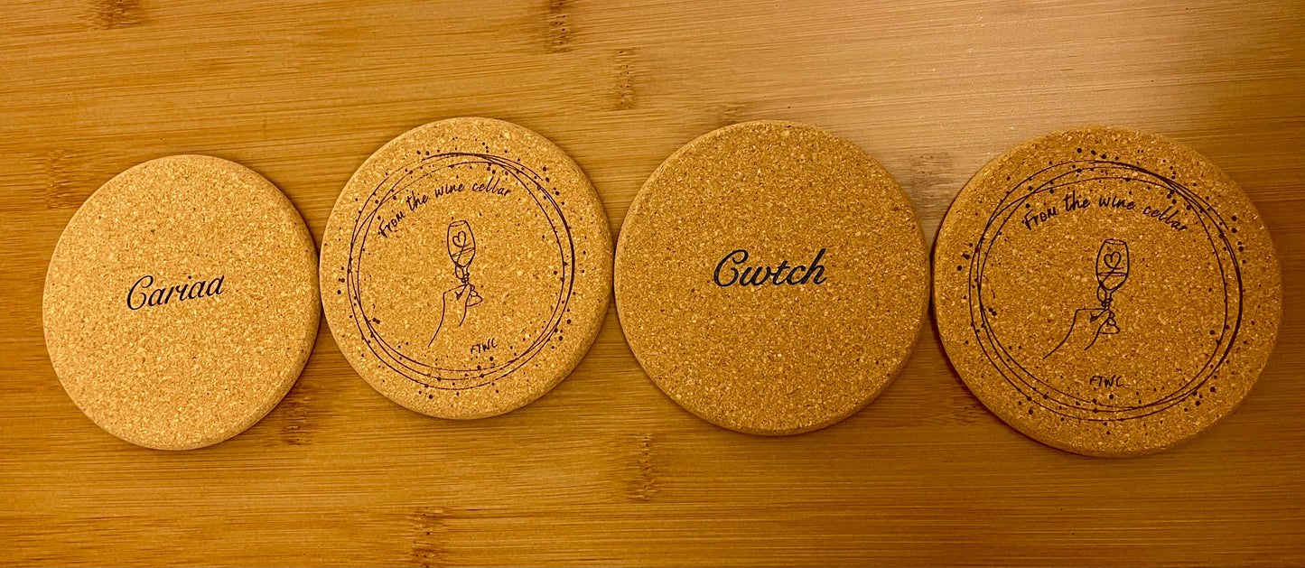 Personalized Cork & Sip: Set of 4 Wine Coasters (Sustainable)